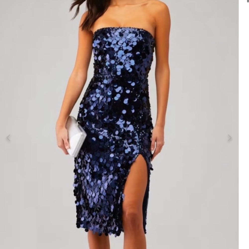Amanda Uprichard Midnight Blue Sequin Strapless Dress